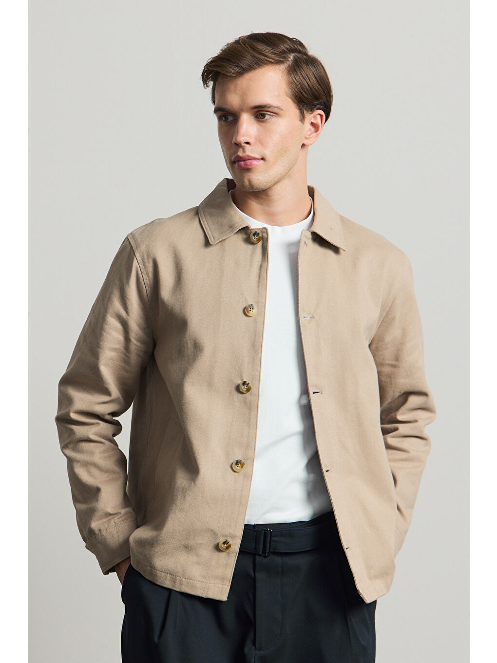 Bej Erkek Relaxed Pamuklu Ceket Vizon-2