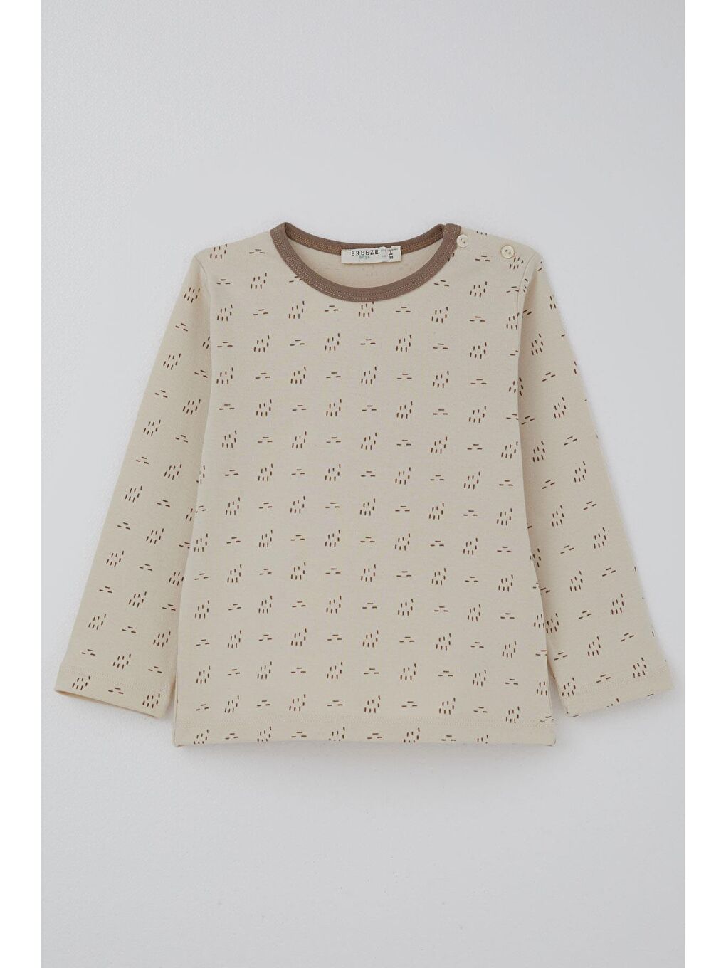 Erkek Bebek Pijama Takımı Desenli Beli Lastikli Bej (9 Ay-3 Yaş)-2