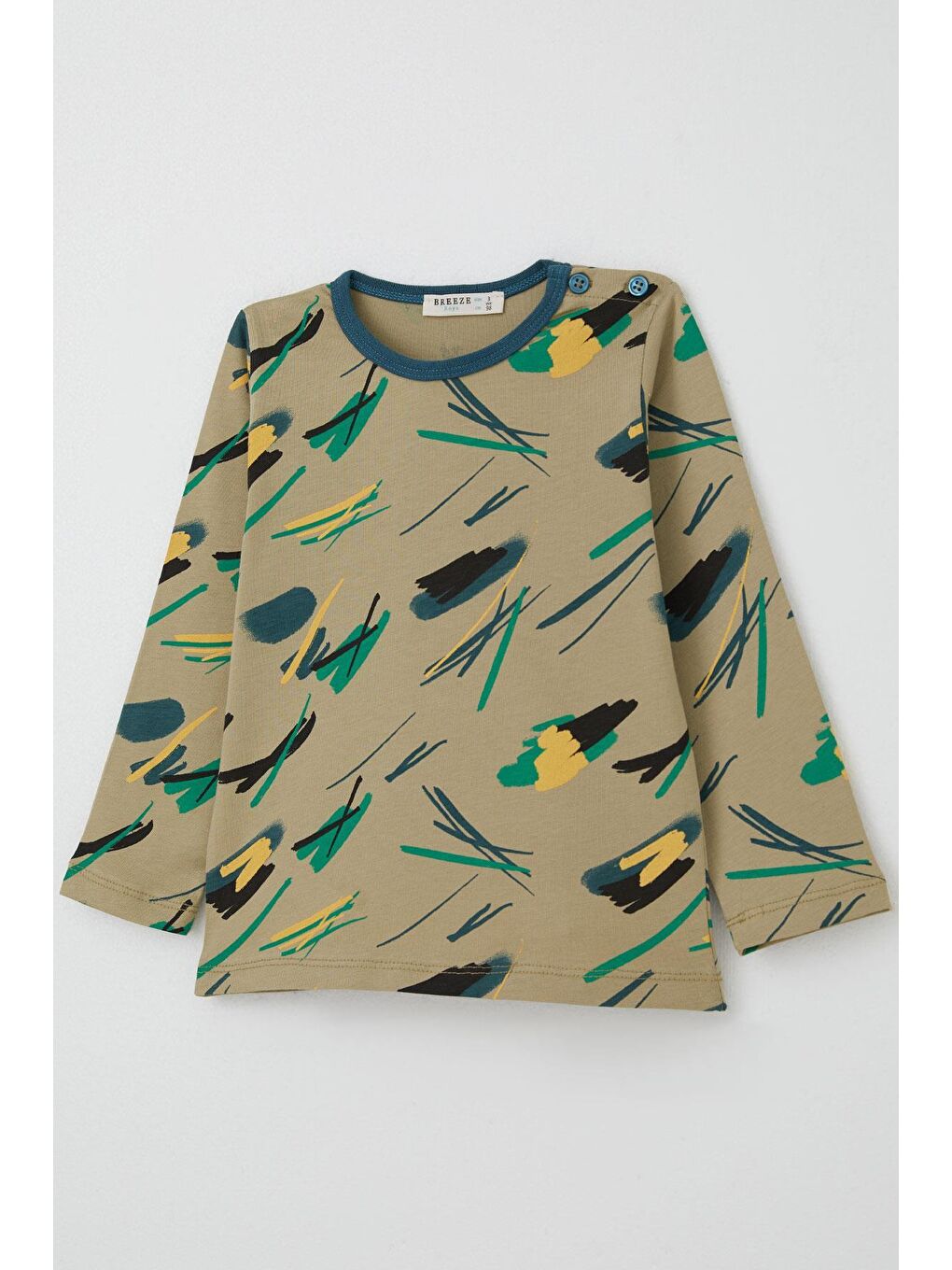 Erkek Bebek Pijama Takımı Renkli Fırça Vuruşu Haki Yeşil (9 Ay-3 Yaş)-6