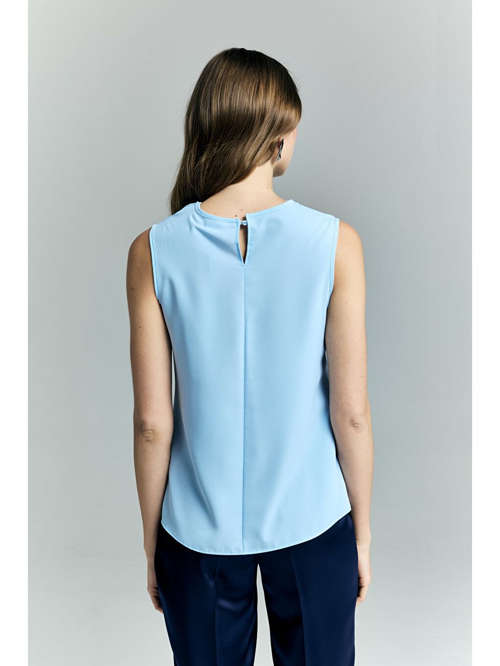 Degaje Yaka Kolsuz Bluz - Mavi-7