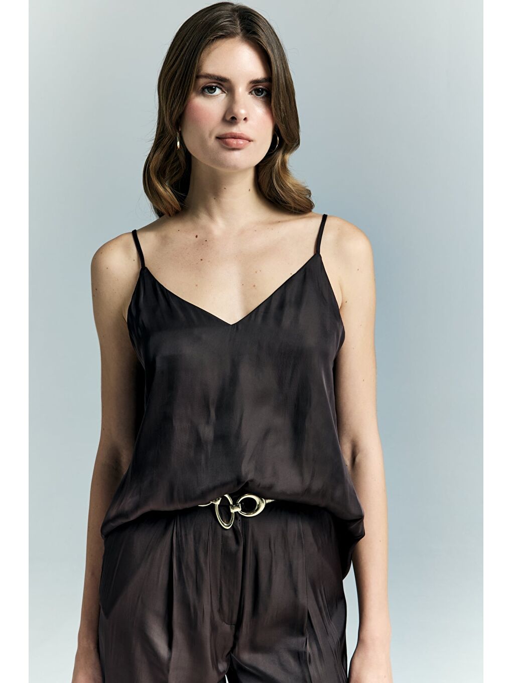 Kahverengi Tosca Askılı Bluz - Kahve