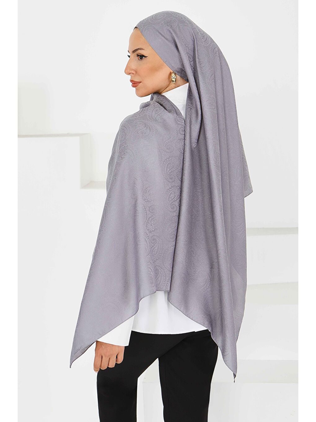 Vintage Monagram Şal Gri - 27593-1