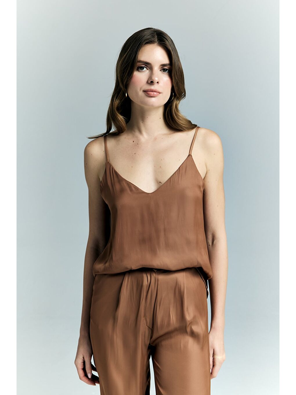 Kahverengi Tosca Askılı Bluz - Tarçın-3