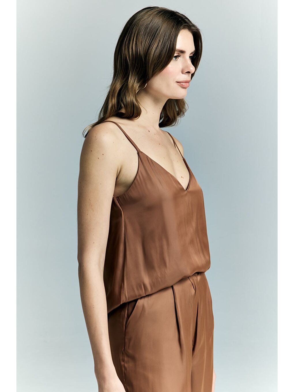 Kahverengi Tosca Askılı Bluz - Tarçın-4