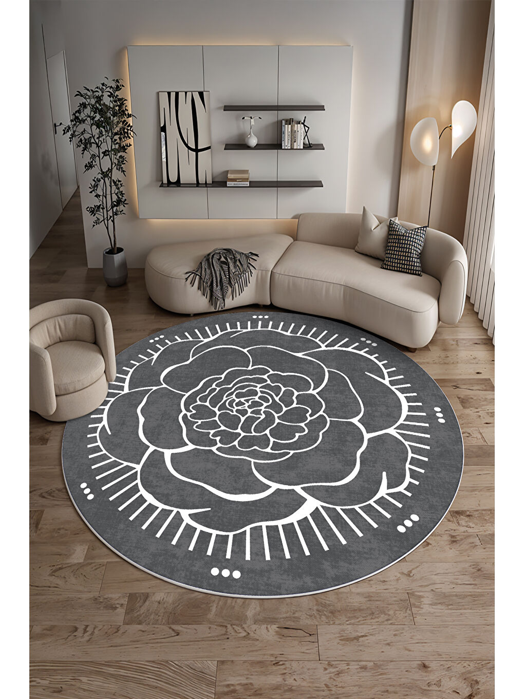 Gri Modern Dekoratif Yıkanabilir Kaymaz Taban Halı – İnce, Yumuşak Salon Halısı, Mutfak Halısı ve Yolluk-4