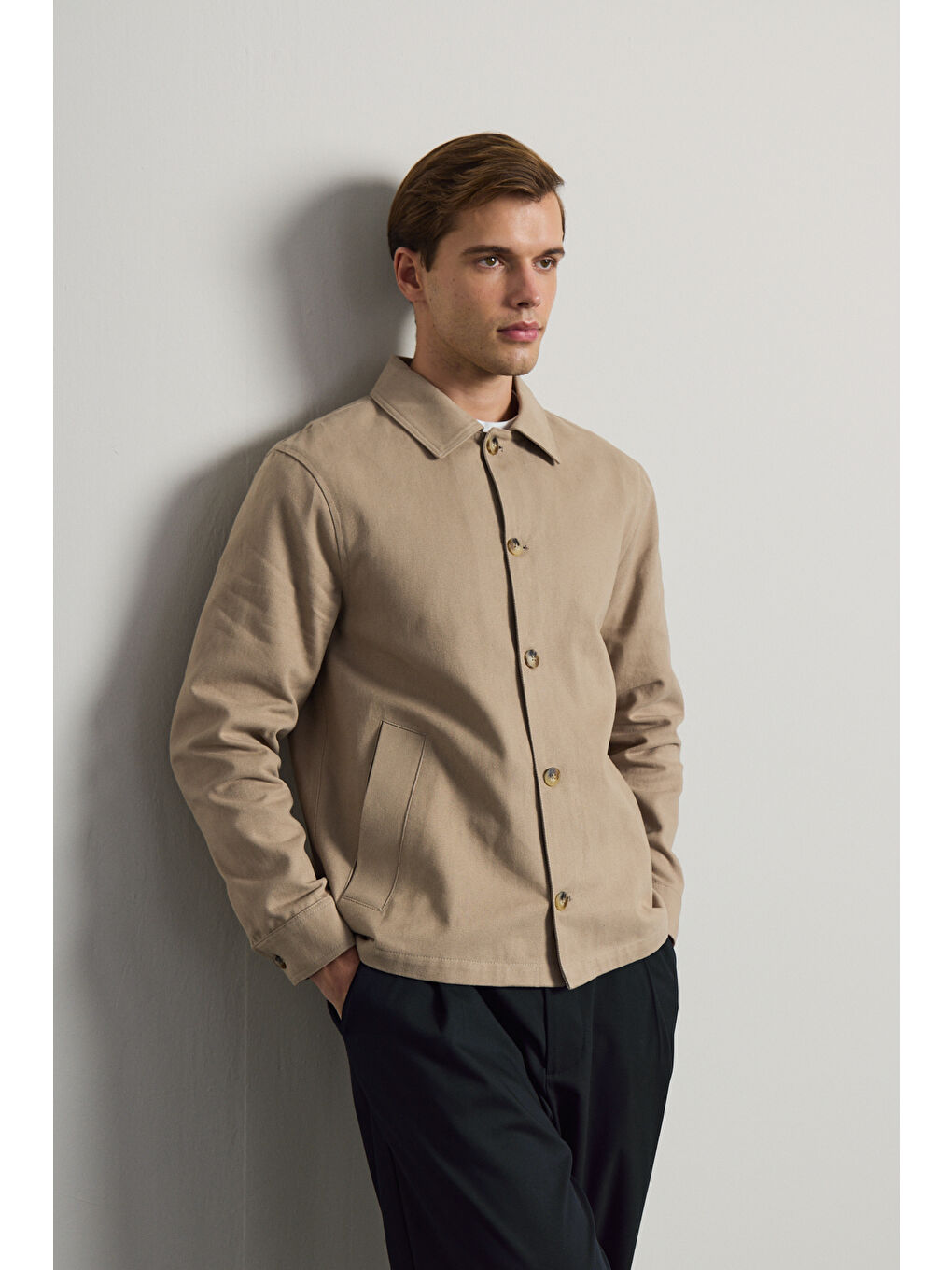 Bej Erkek Relaxed Pamuklu Ceket Vizon-6