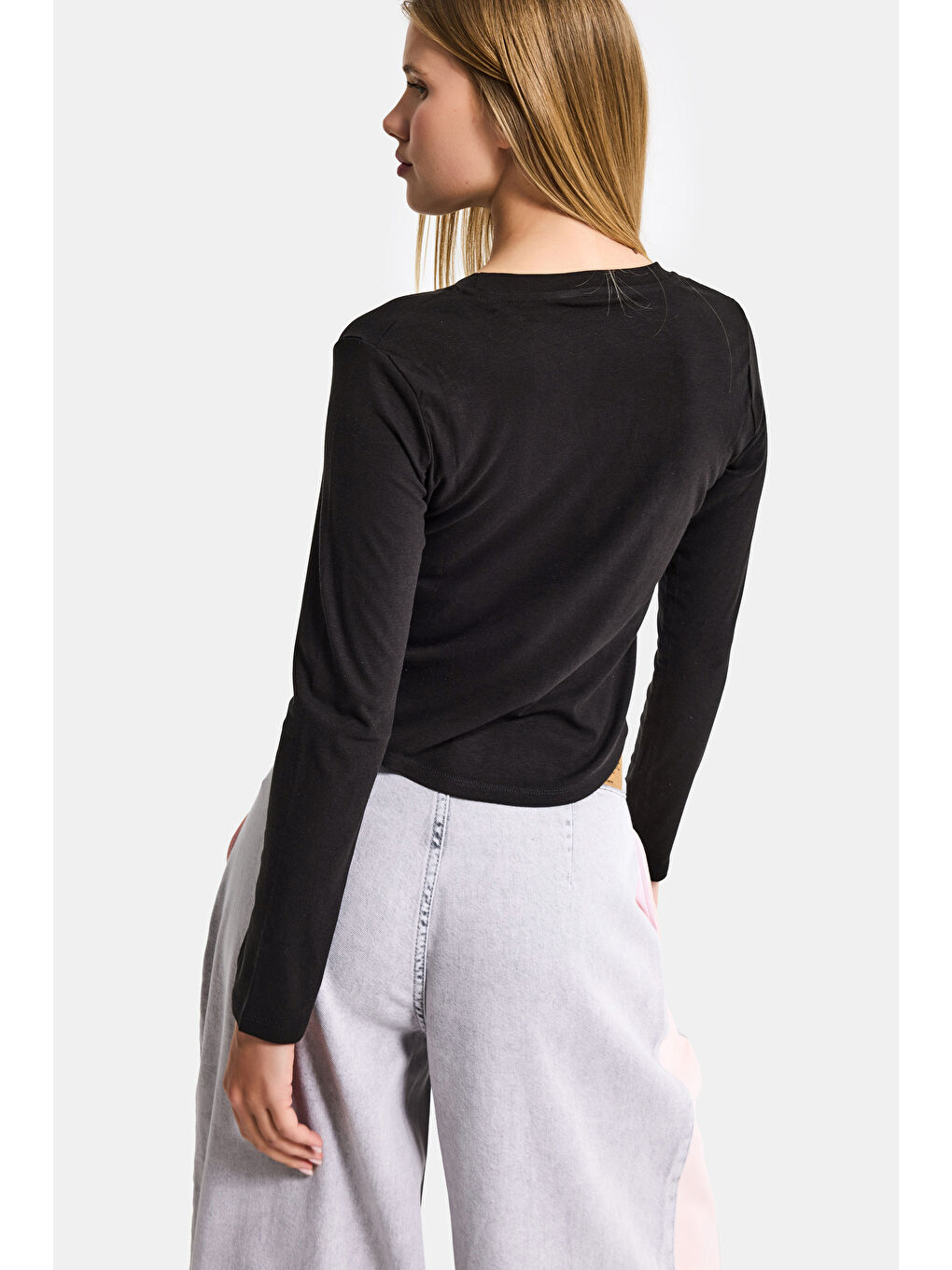 Kadın Siyah Renk w5 Organik Kumaş Crop Fit Body-3