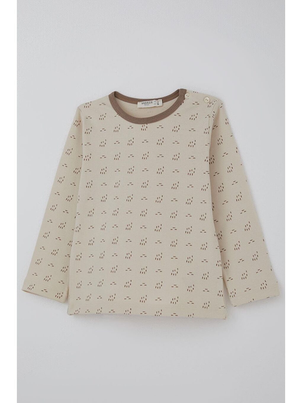 Erkek Bebek Pijama Takımı Desenli Beli Lastikli Bej (9 Ay-3 Yaş)-6