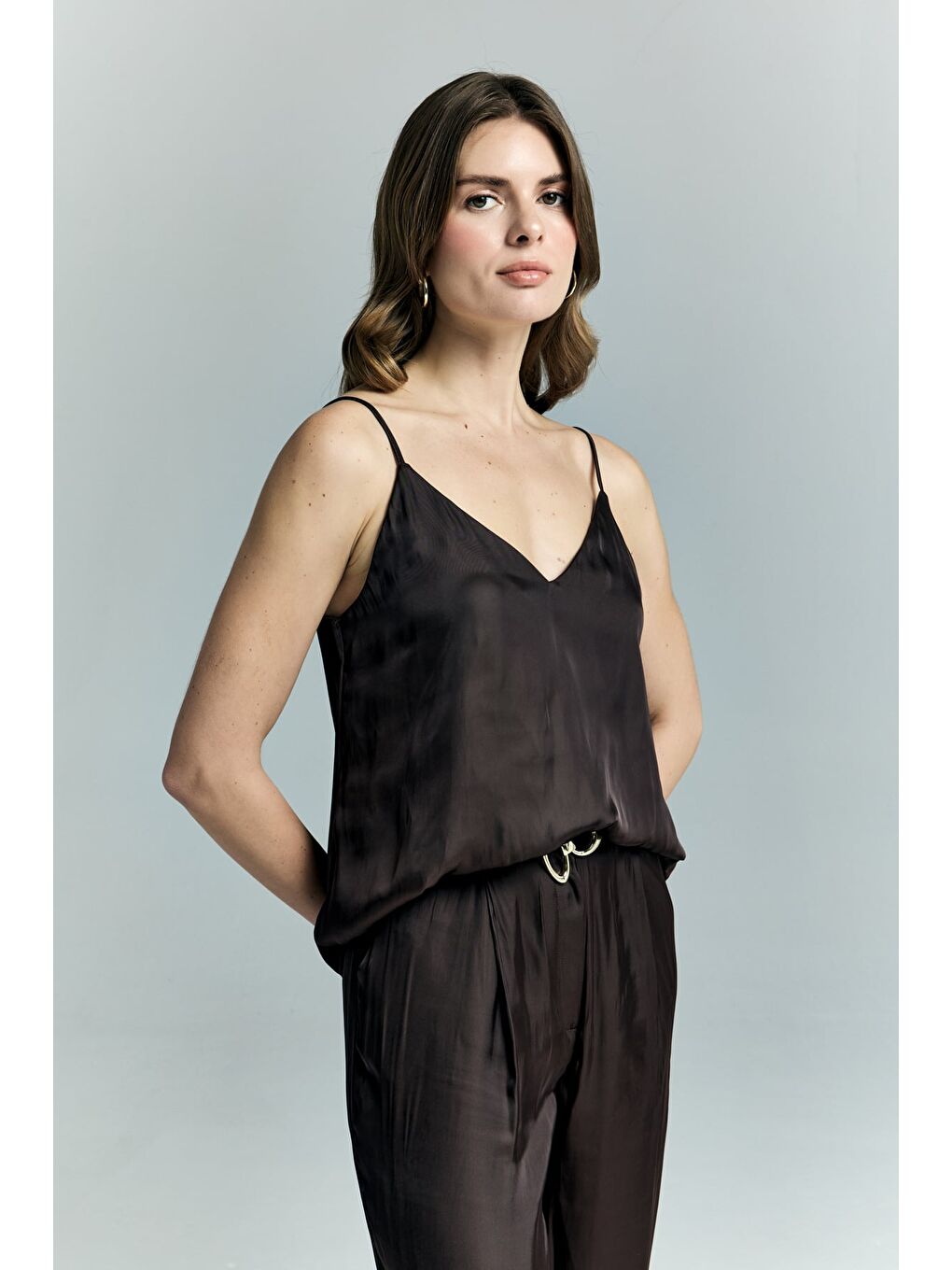 Kahverengi Tosca Askılı Bluz - Kahve-1