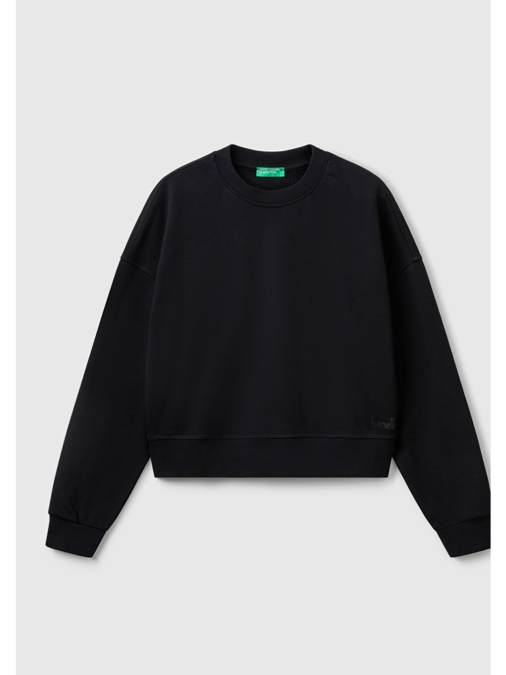 Kadın Siyah %100 Pamuk Ribana Detaylı Bisiklet Yaka Sweatshirt-1