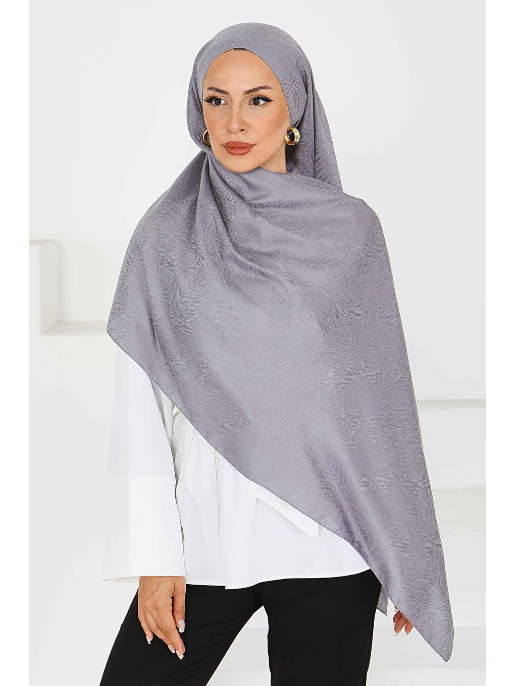 Vintage Monagram Şal Gri - 27593-2