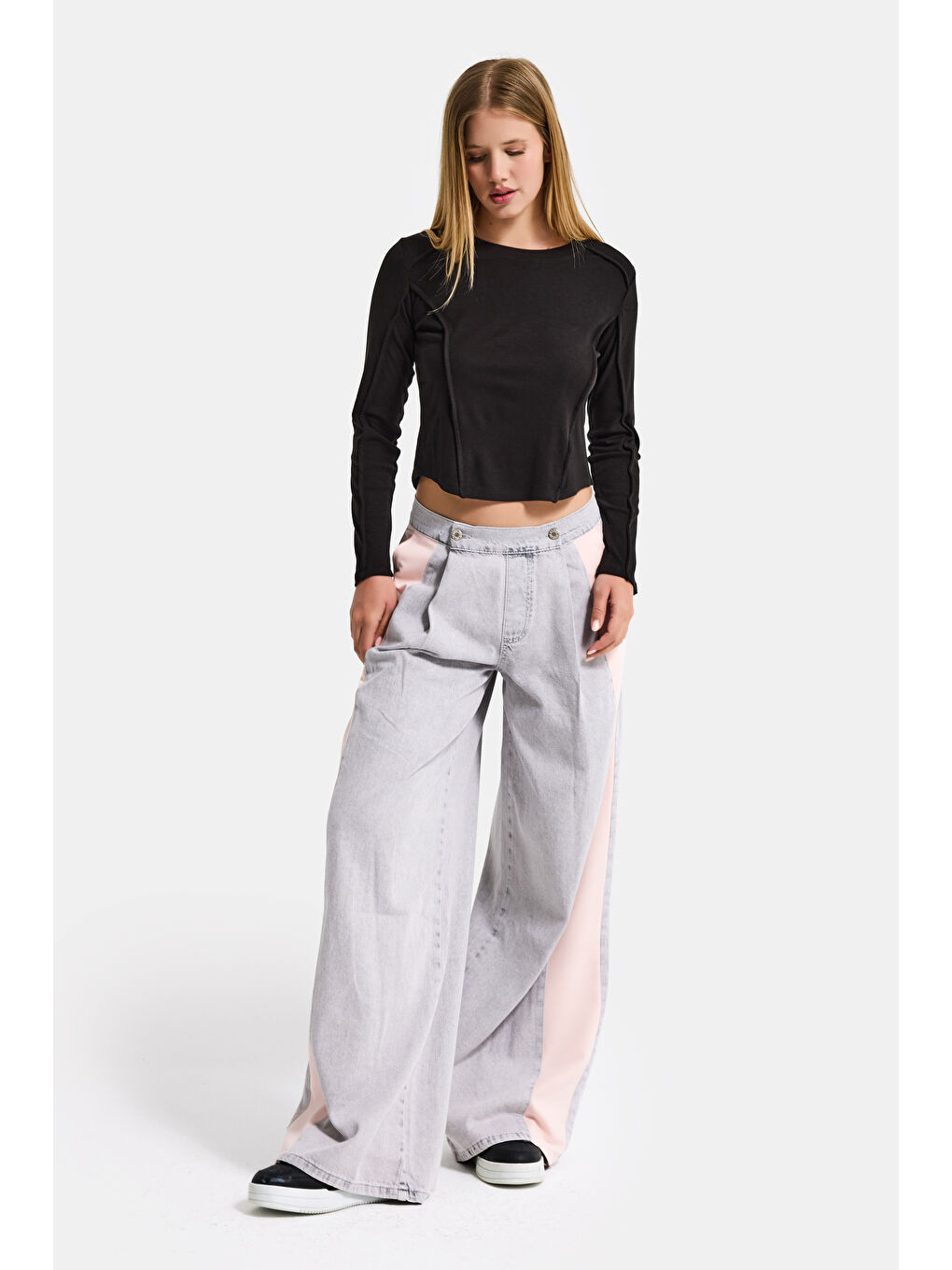 Kadın Siyah Renk w5 Organik Kumaş Crop Fit Body-4