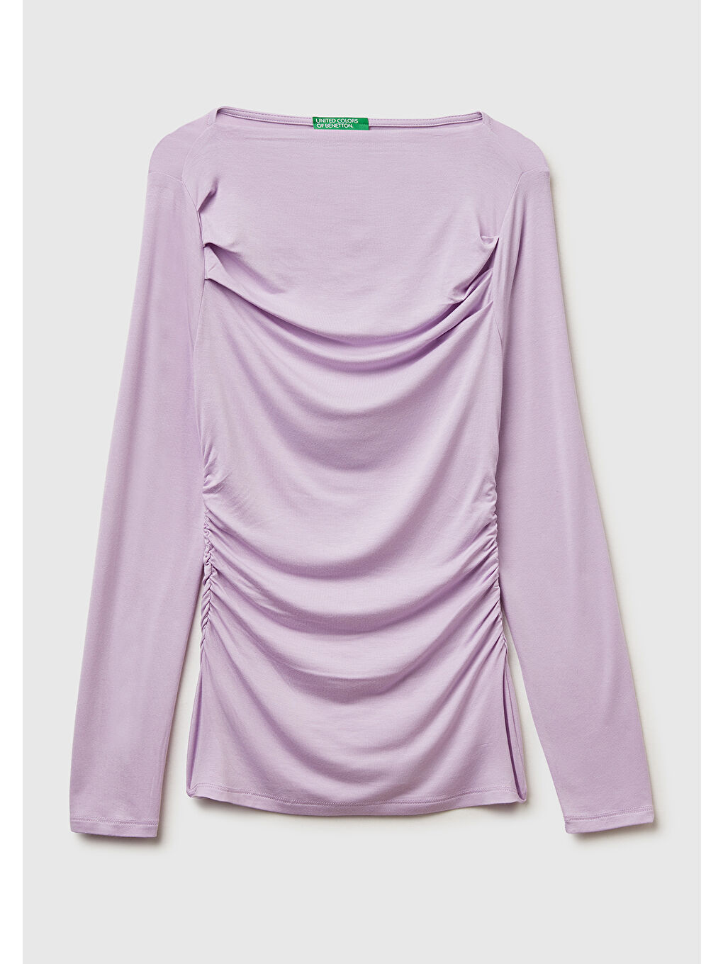 Kadın Lila Modal Karışımlı Slim Fit Kayık Yaka Uzun Kollu T-Shirt-1