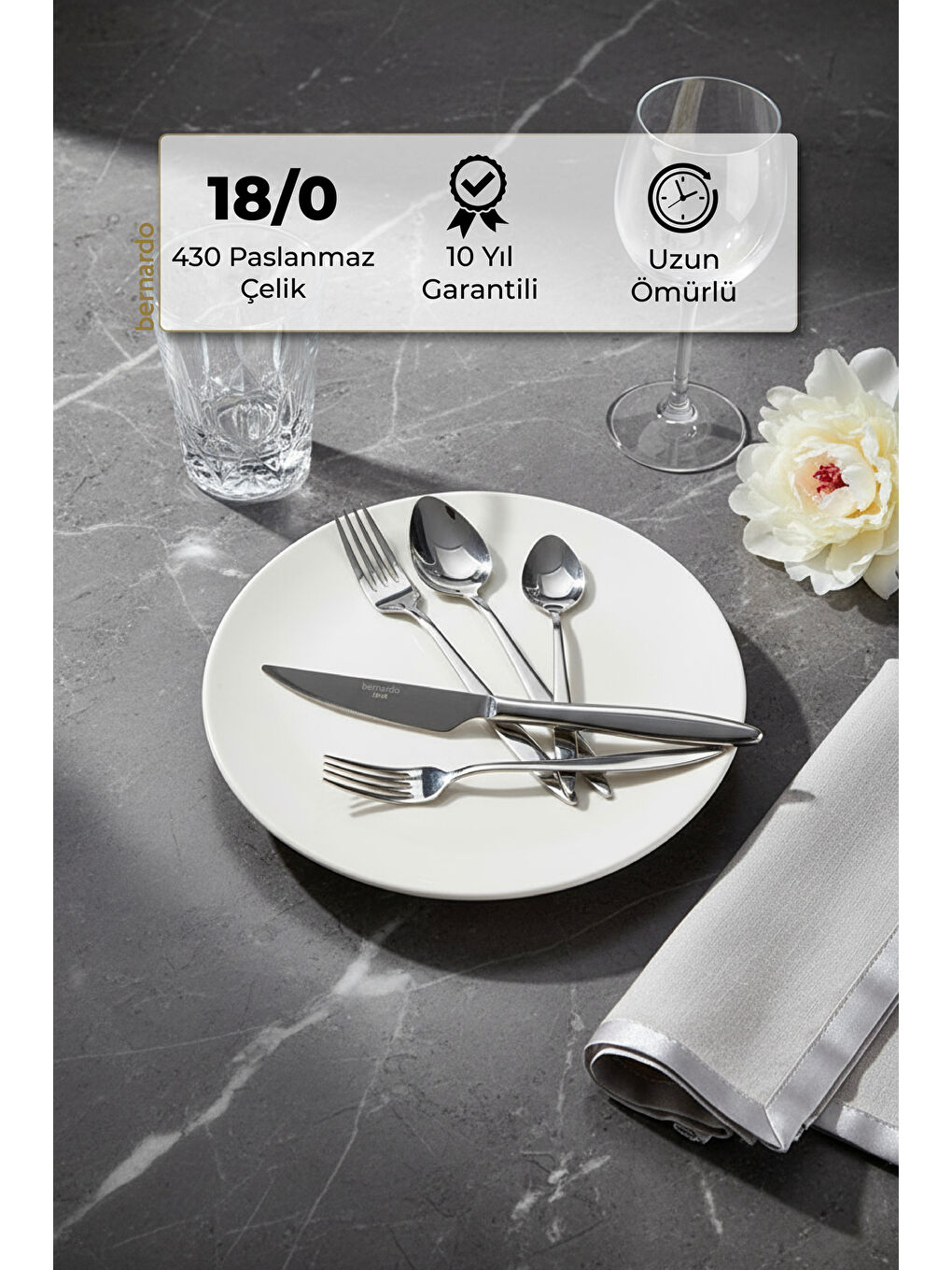 Gri Pearl 36 Parça Çatal Kaşık Bıçak Seti-5