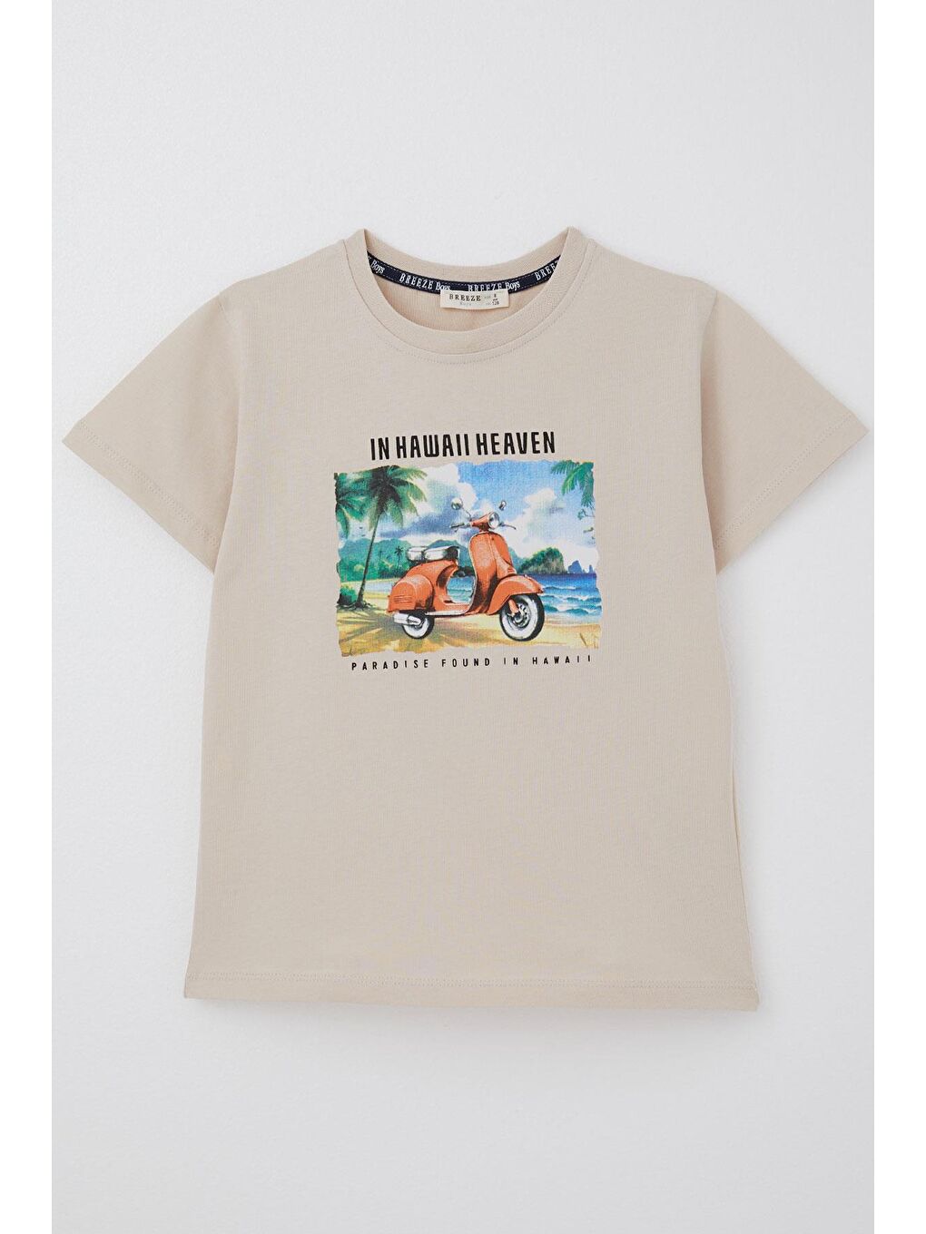 Erkek Çocuk Tişört Scooterla Tropik Hawaii Turu Bej (5-10 Yaş)