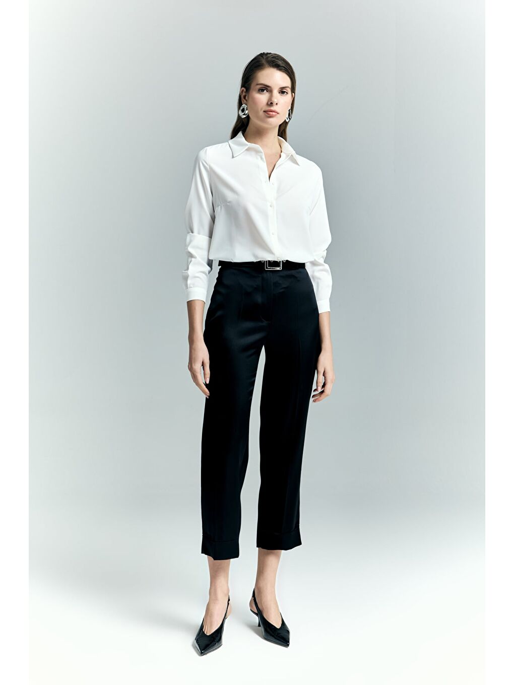 Lisa Saten Duble Paça Pantolon - Siyah