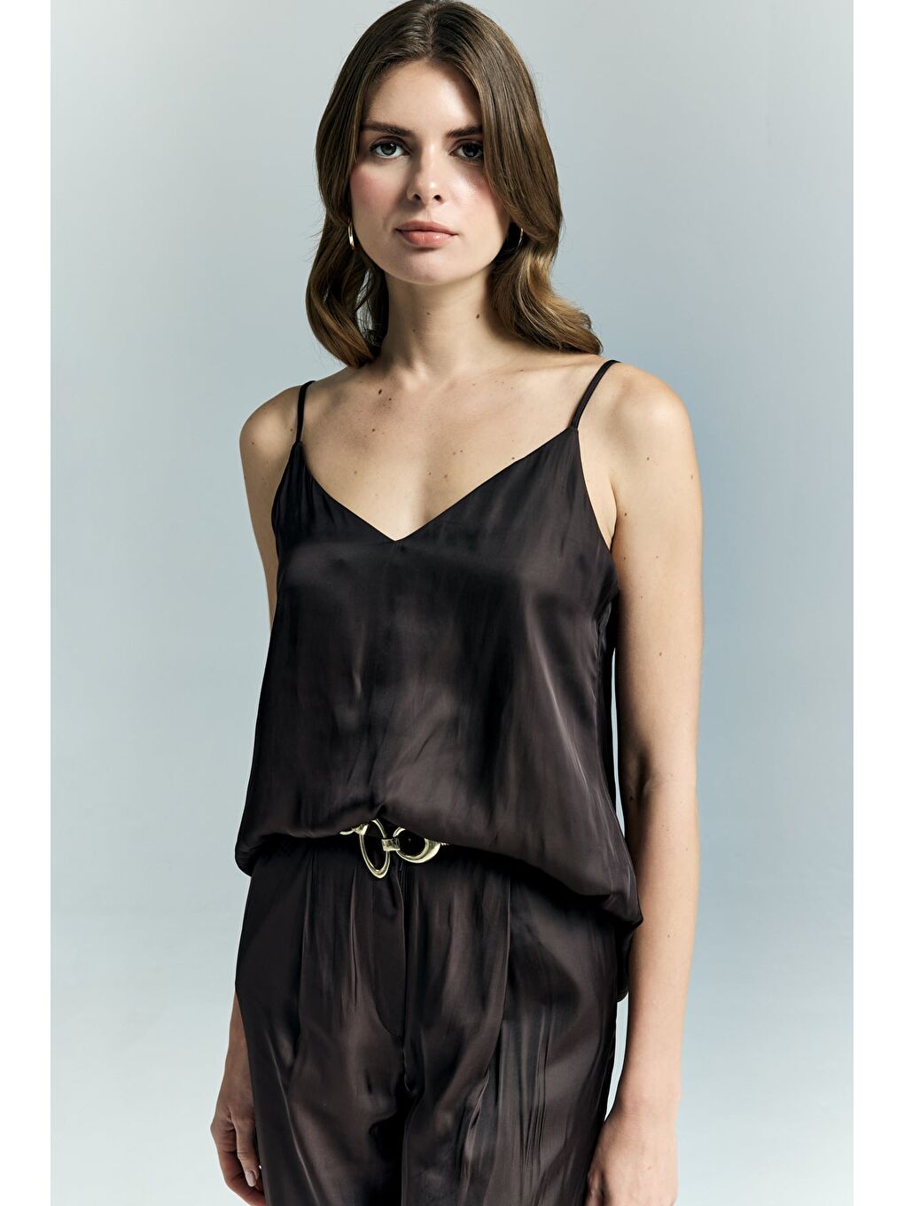 Kahverengi Tosca Askılı Bluz - Kahve-3