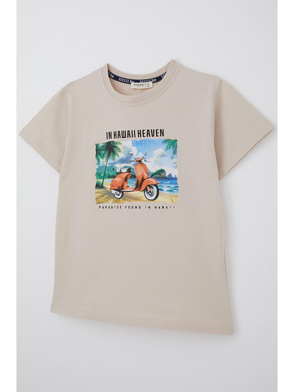 Erkek Çocuk Tişört Scooterla Tropik Hawaii Turu Bej (5-10 Yaş)-2