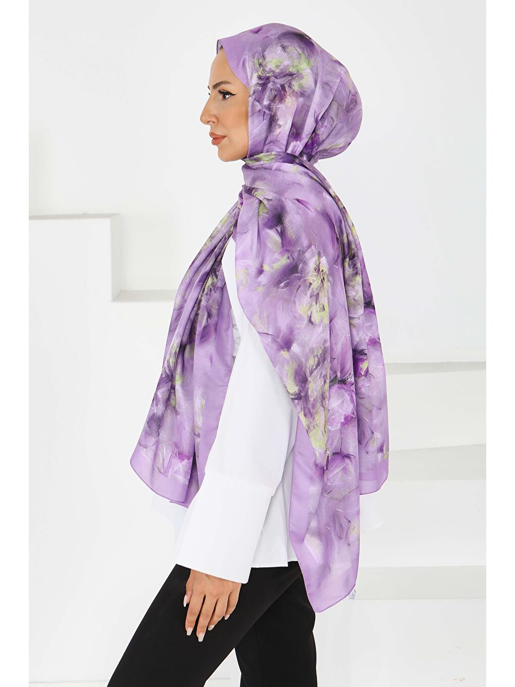 Flower Serisi Lotus Desenli Şal Lila - 27596-2