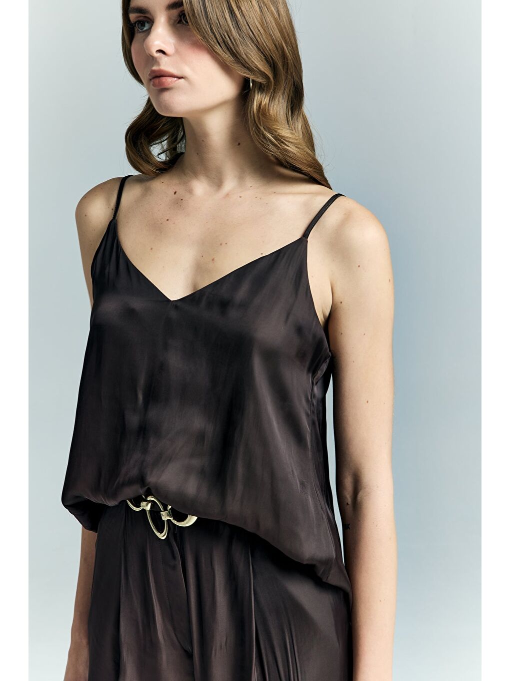 Kahverengi Tosca Askılı Bluz - Kahve-4