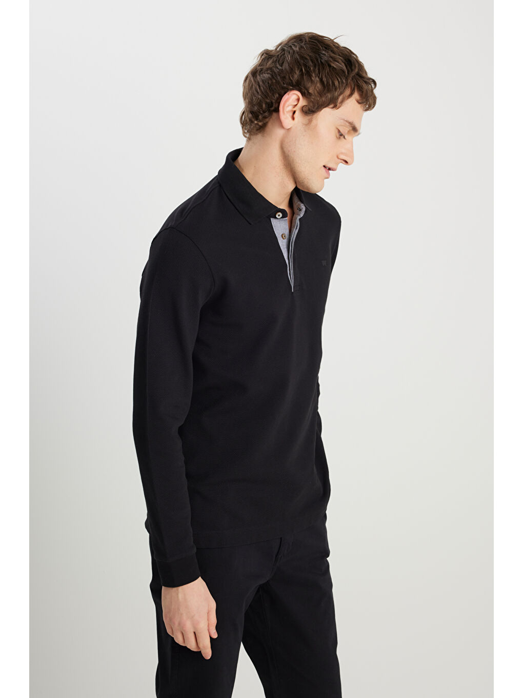 Regular Fit Normal Kesim Uzun Kollu Pamuklu Siyah Polo Yaka Tişört-1