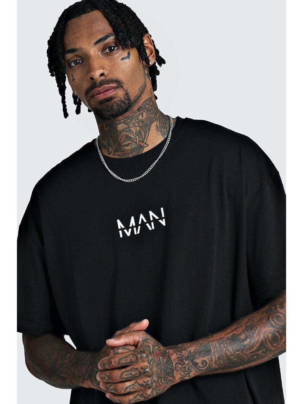 Siyah Crash Man African Erkek Oversize Tshirt-1