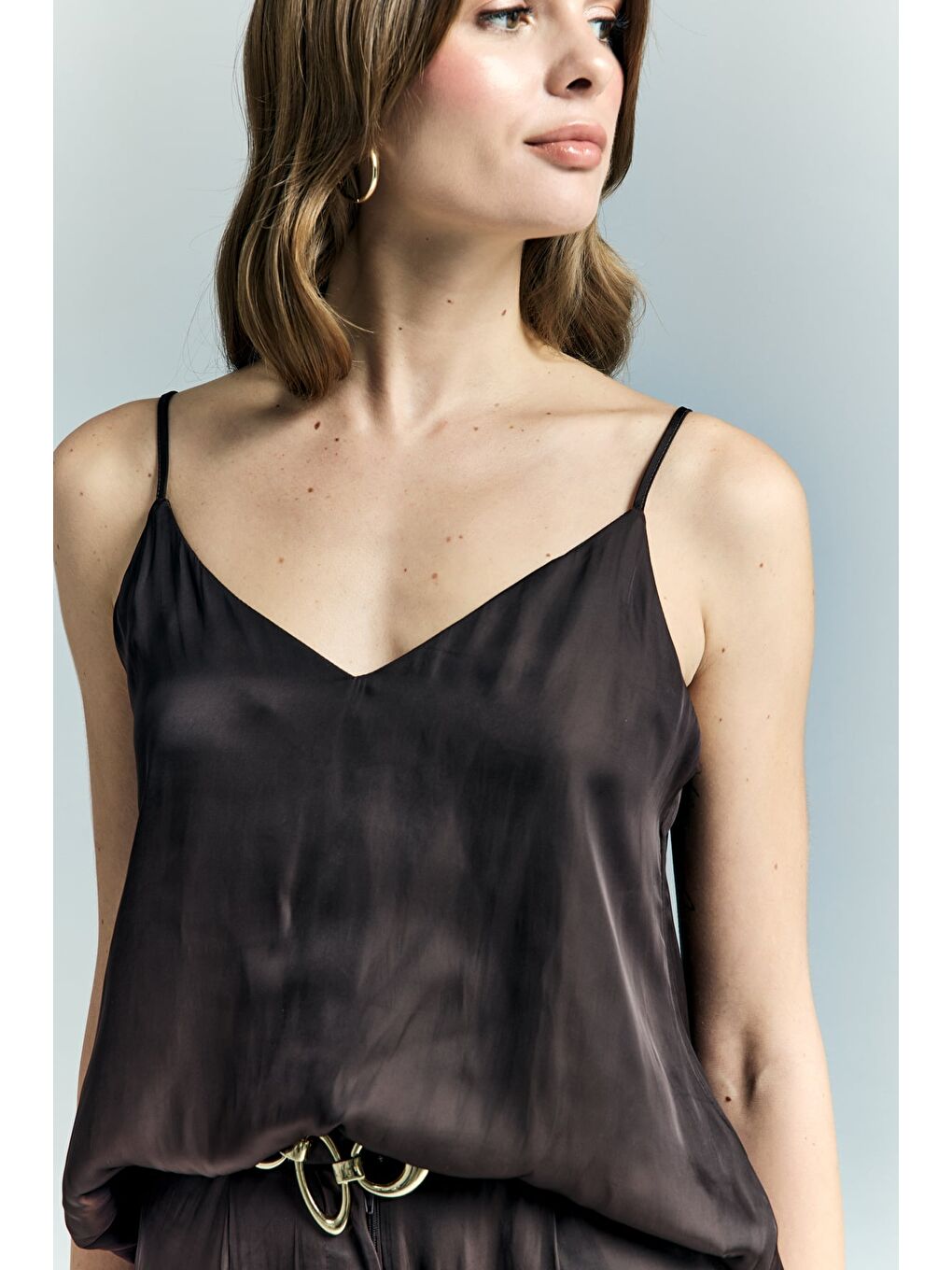 Kahverengi Tosca Askılı Bluz - Kahve-5