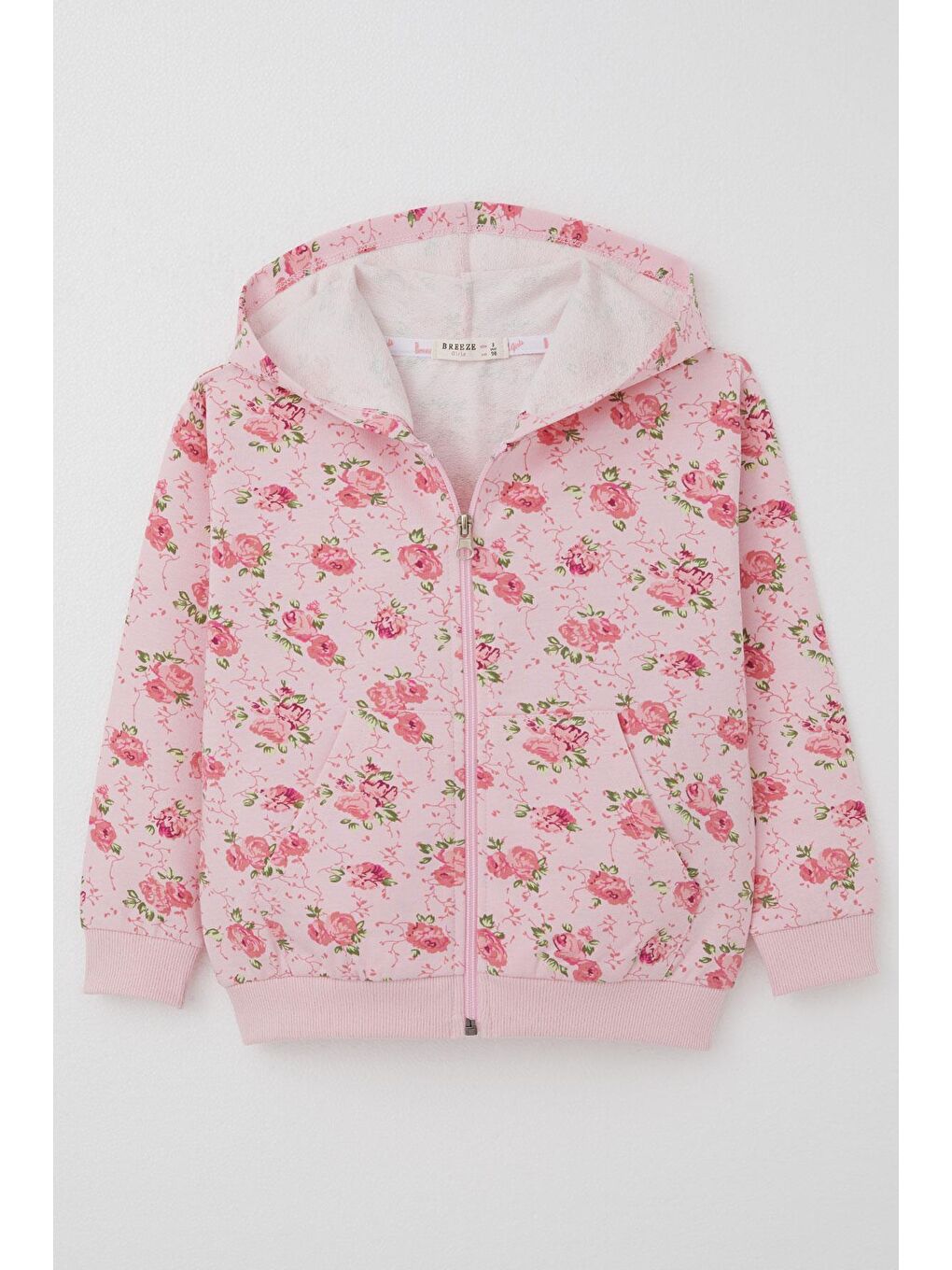 Kız Çocuk Hırka Çiçek Desenli Fermuarlı Kapüşonlu Pembe  1 5 5 Yaş