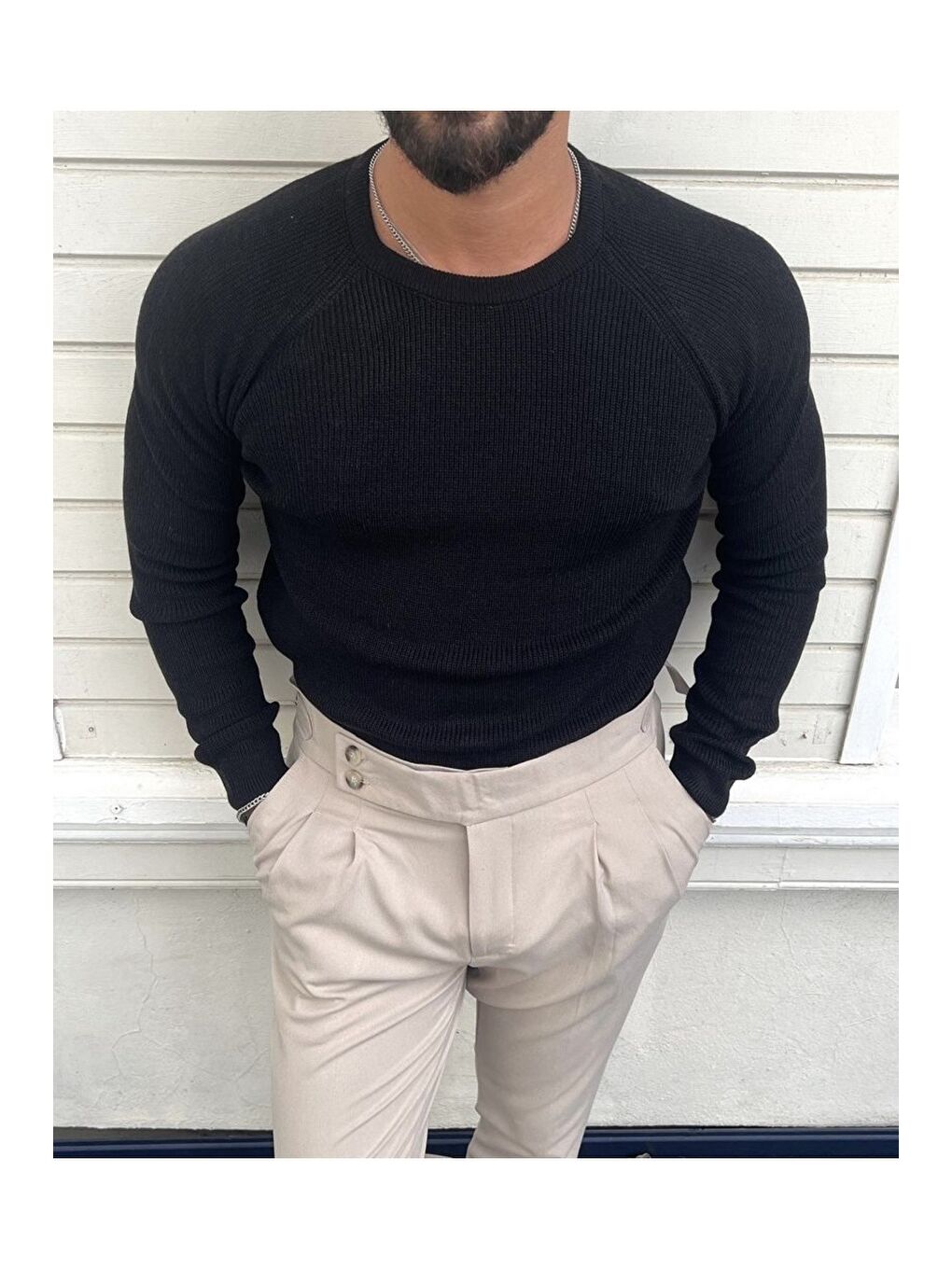 Siyah Erkek Bisiklet Yaka Triko Kazak