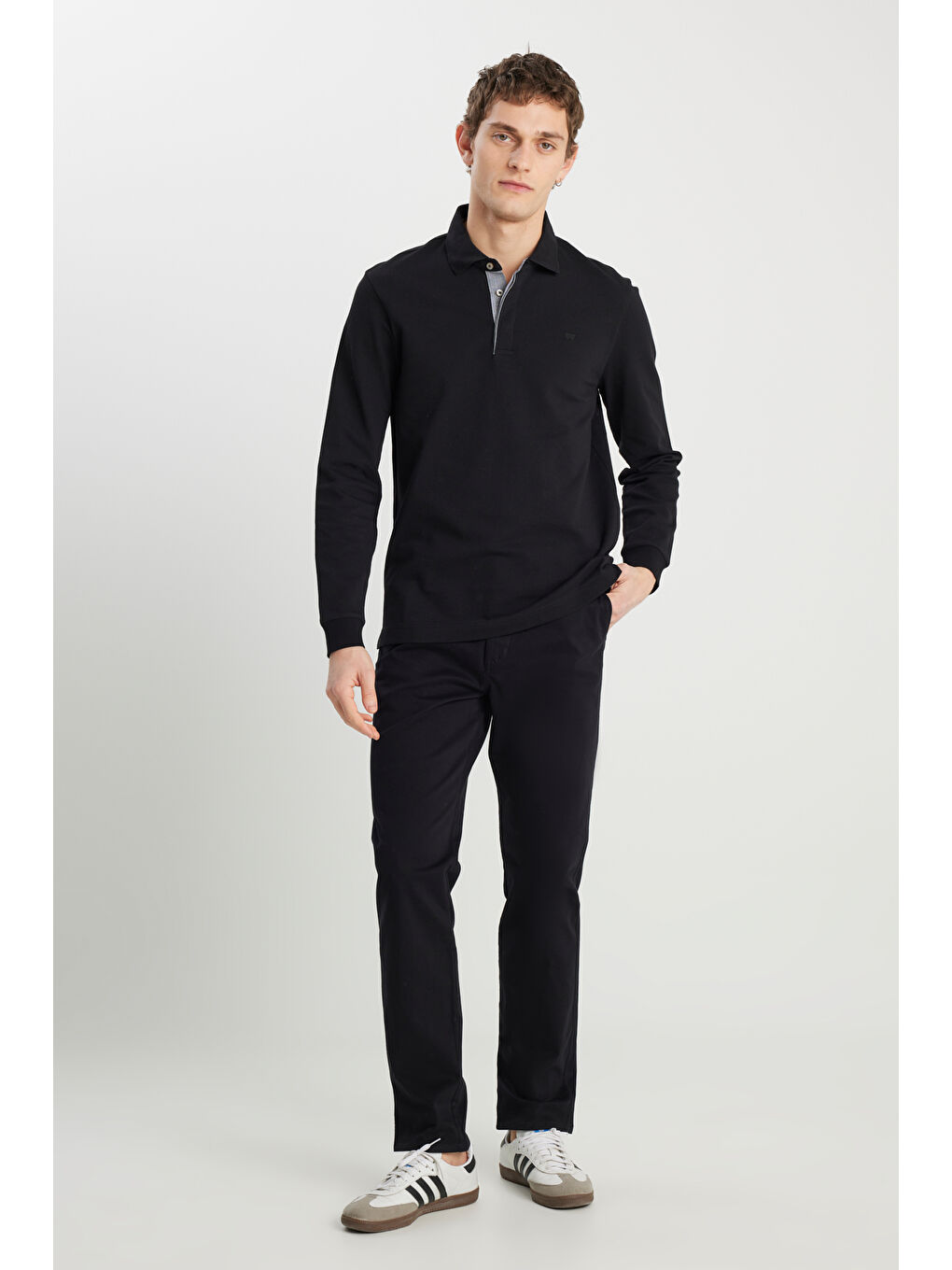 Regular Fit Normal Kesim Uzun Kollu Pamuklu Siyah Polo Yaka Tişört-2