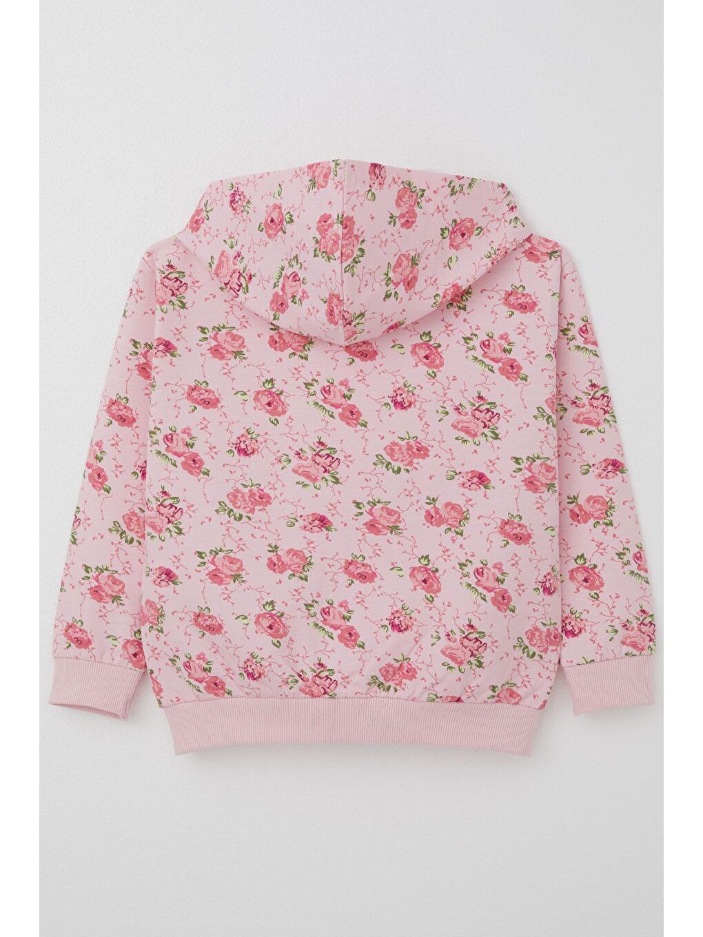 Kız Çocuk Hırka Çiçek Desenli Fermuarlı Kapüşonlu Pembe  1 5 5 Yaş-1