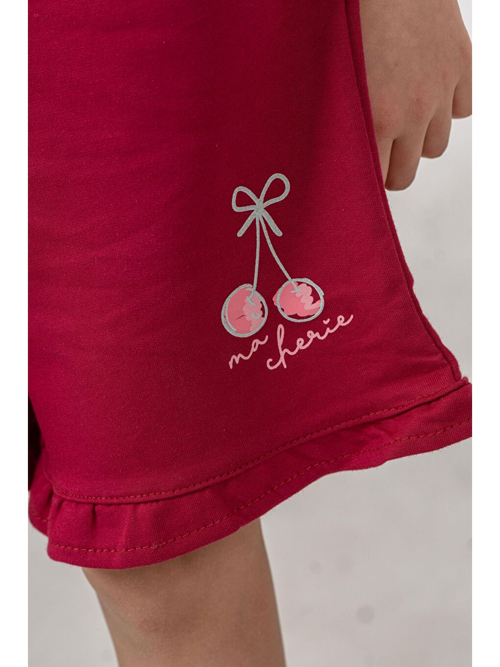 Pembe Fırfırlı Kiraz Baskılı Kız Çocuk Şort-4