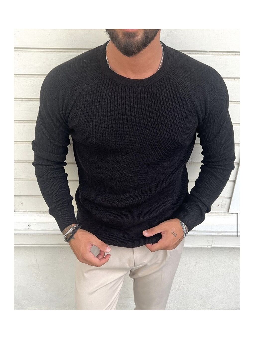 Siyah Erkek Bisiklet Yaka Triko Kazak-1