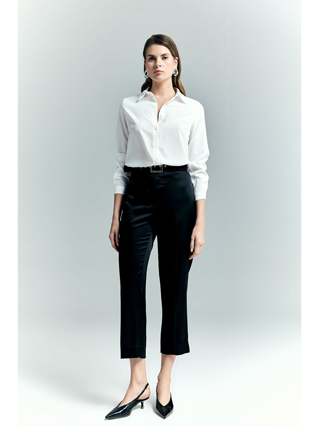 Lisa Saten Duble Paça Pantolon - Siyah-4