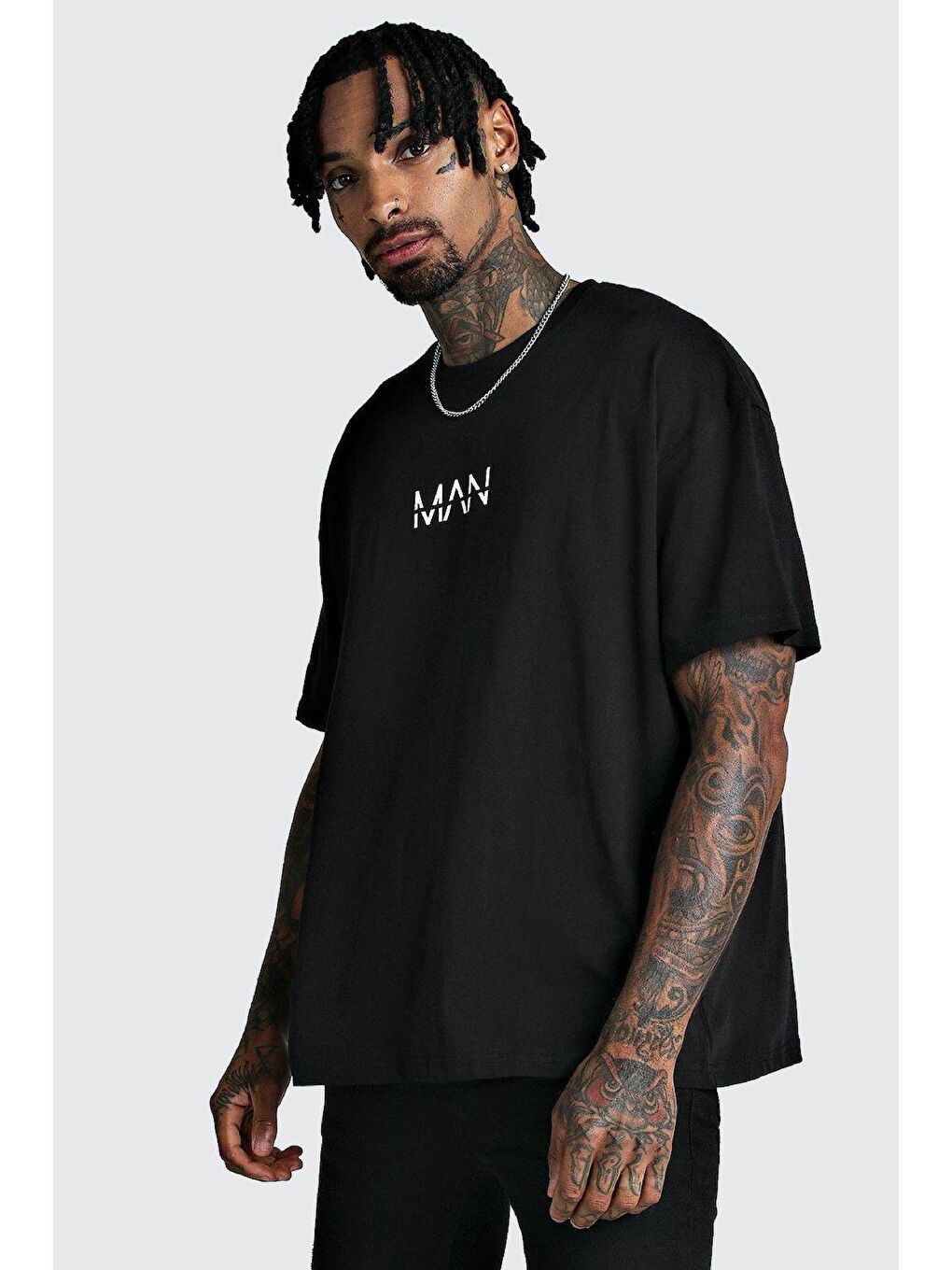 Siyah Crash Man African Erkek Oversize Tshirt-3