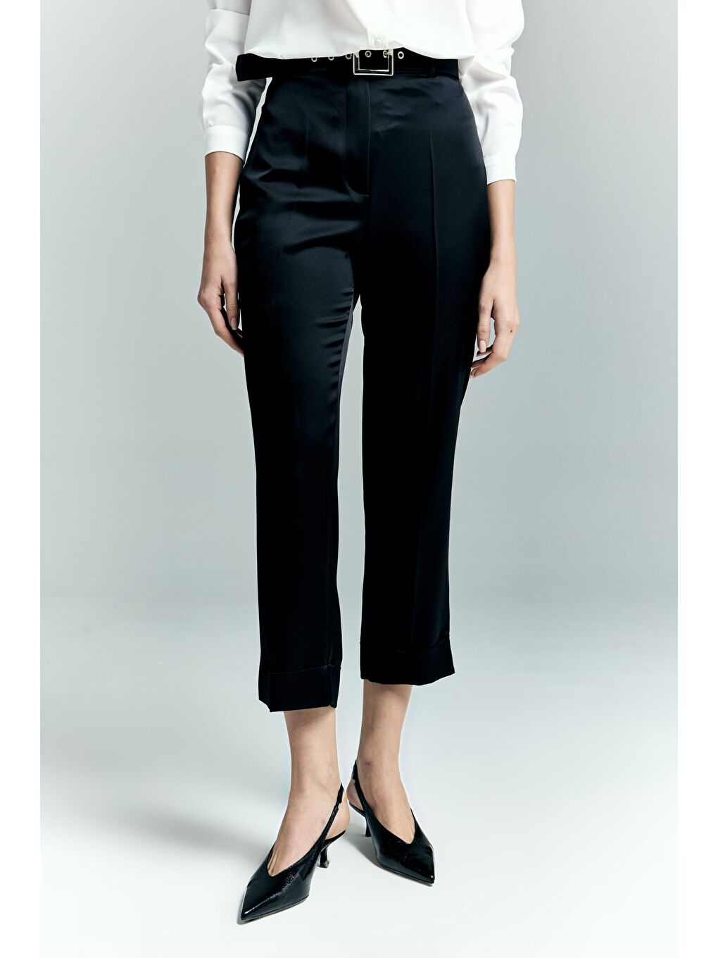 Lisa Saten Duble Paça Pantolon - Siyah-5