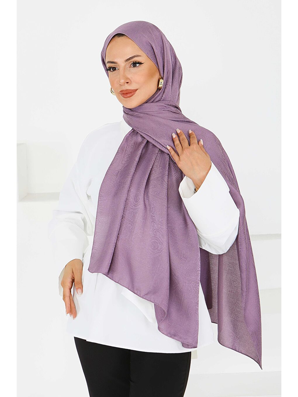 Etnik Monagram Şal Mürdüm - 27592-1