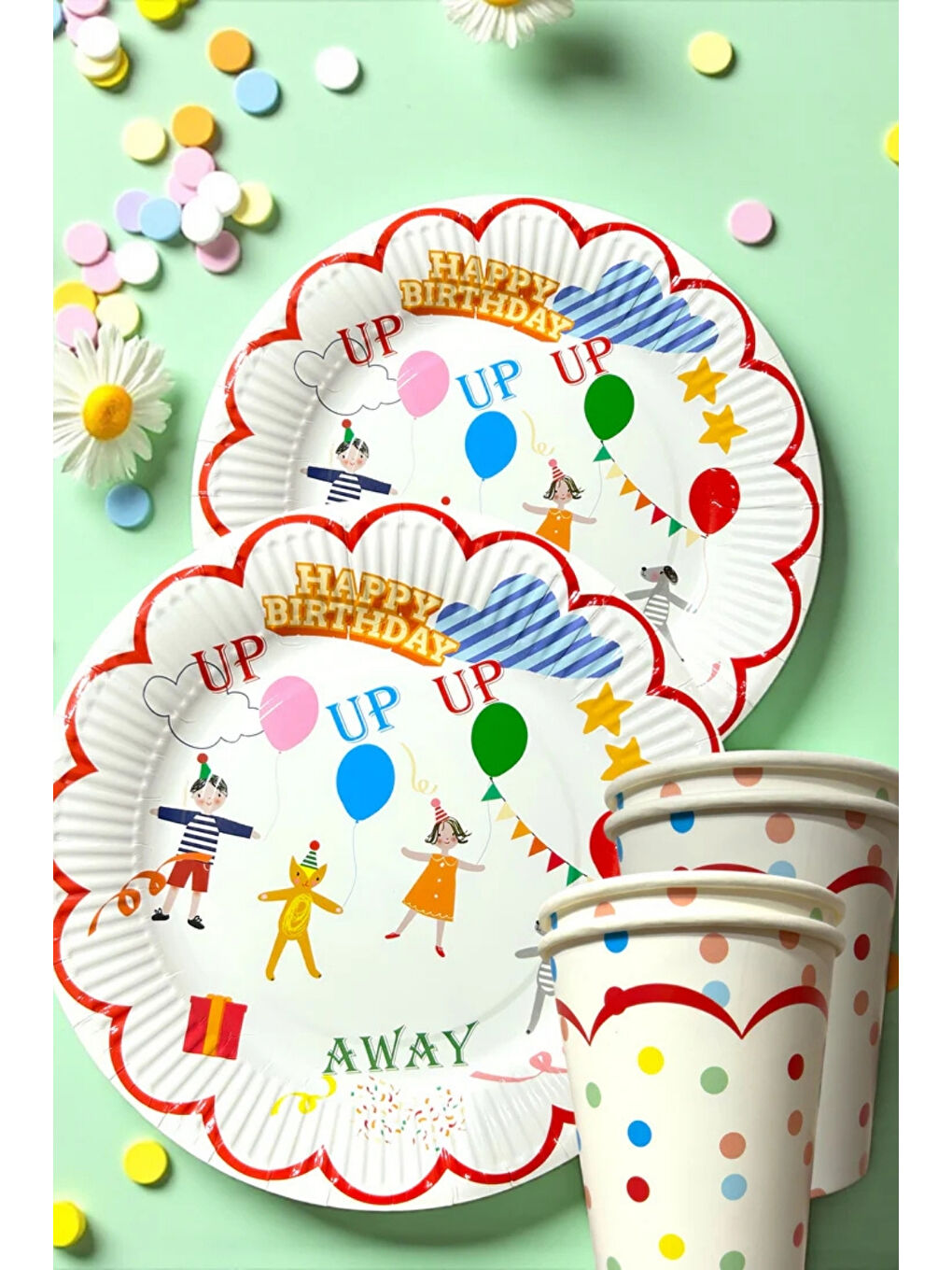 Karışık Çok Renkli Sevimli Hayvan ve Çocuk Figürlü Tabak Bardak Set