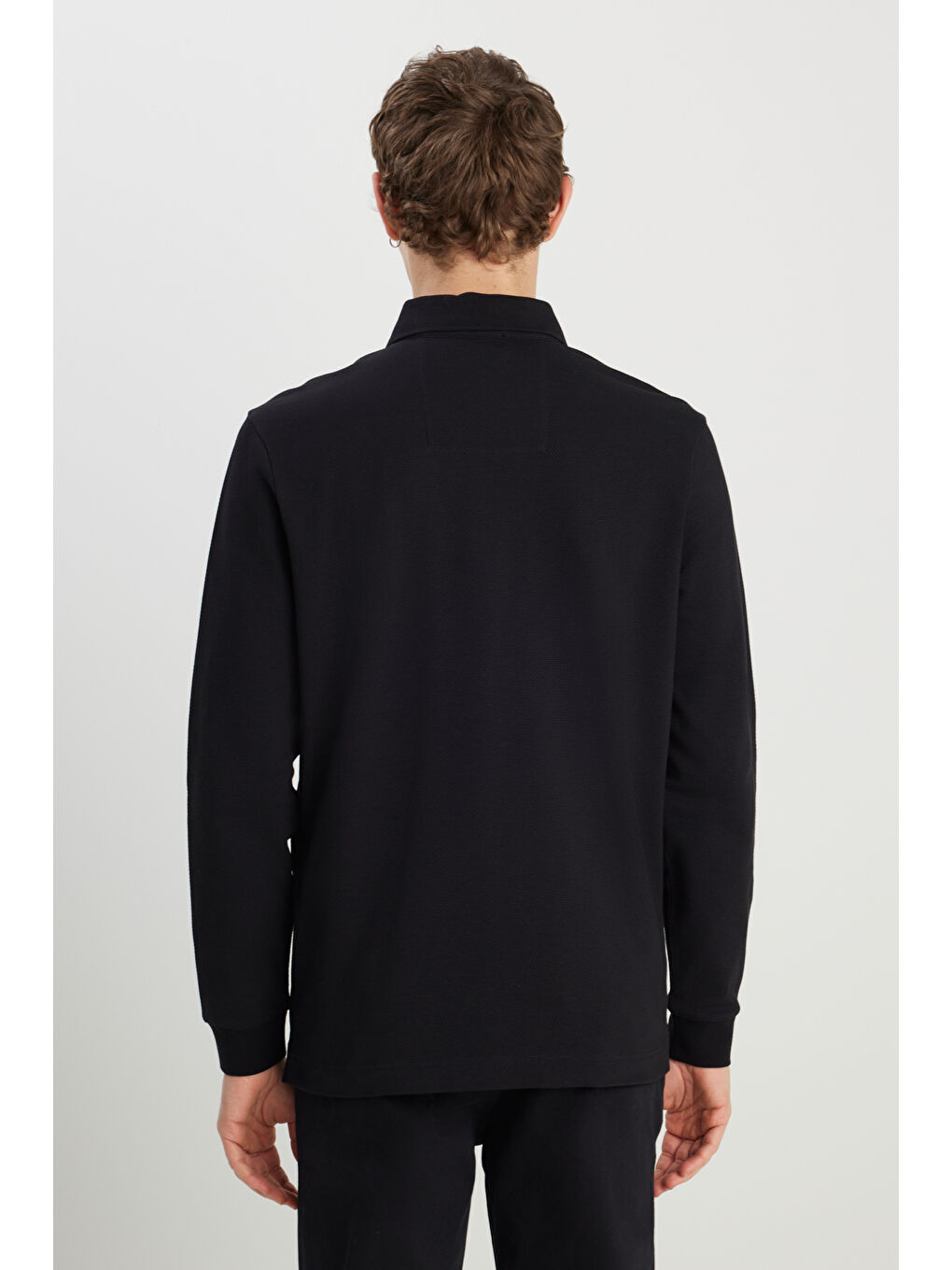 Regular Fit Normal Kesim Uzun Kollu Pamuklu Siyah Polo Yaka Tişört-4