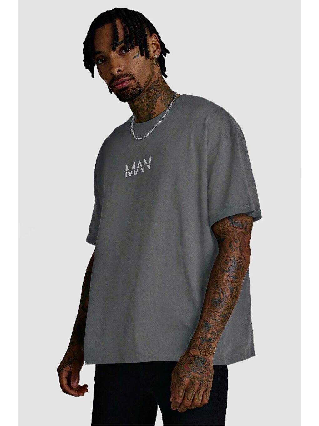 Gri Crash Man African Erkek Oversize Tshirt