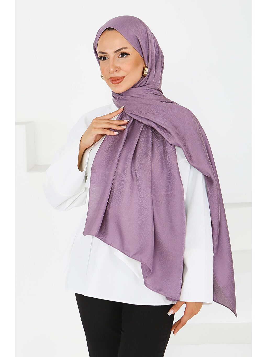 Etnik Monagram Şal Mürdüm - 27592-2