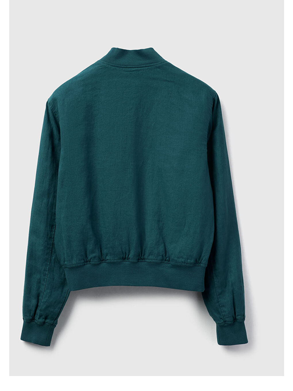 Kadın Koyu Yeşil %100 Keten Bomber Ceket-1