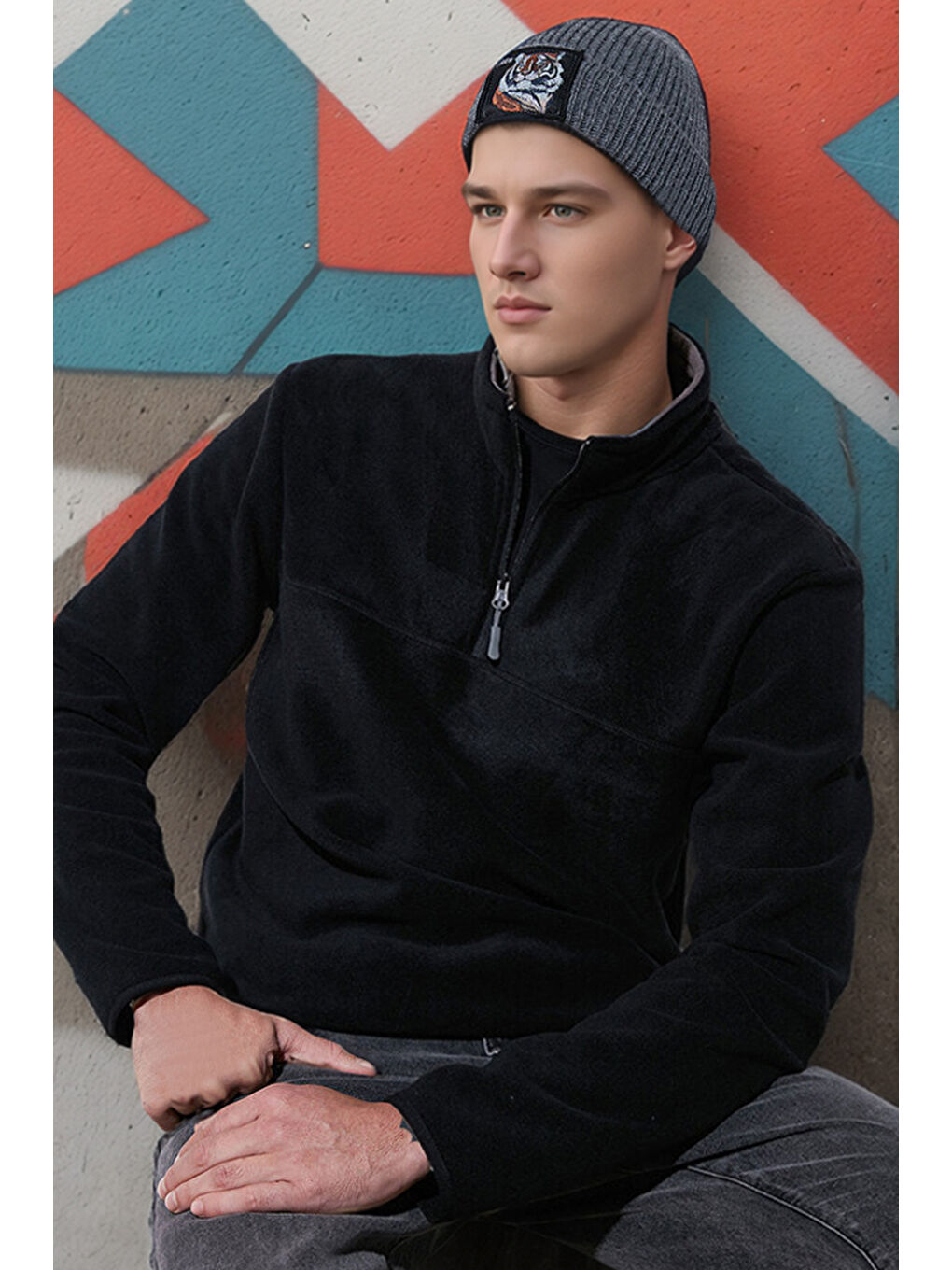 Siyah Regular Fit Anti-Pilling Tüylenme Yapmayan Bato Yaka Kışlık Şardonlu Erkek Polar 5906001-2