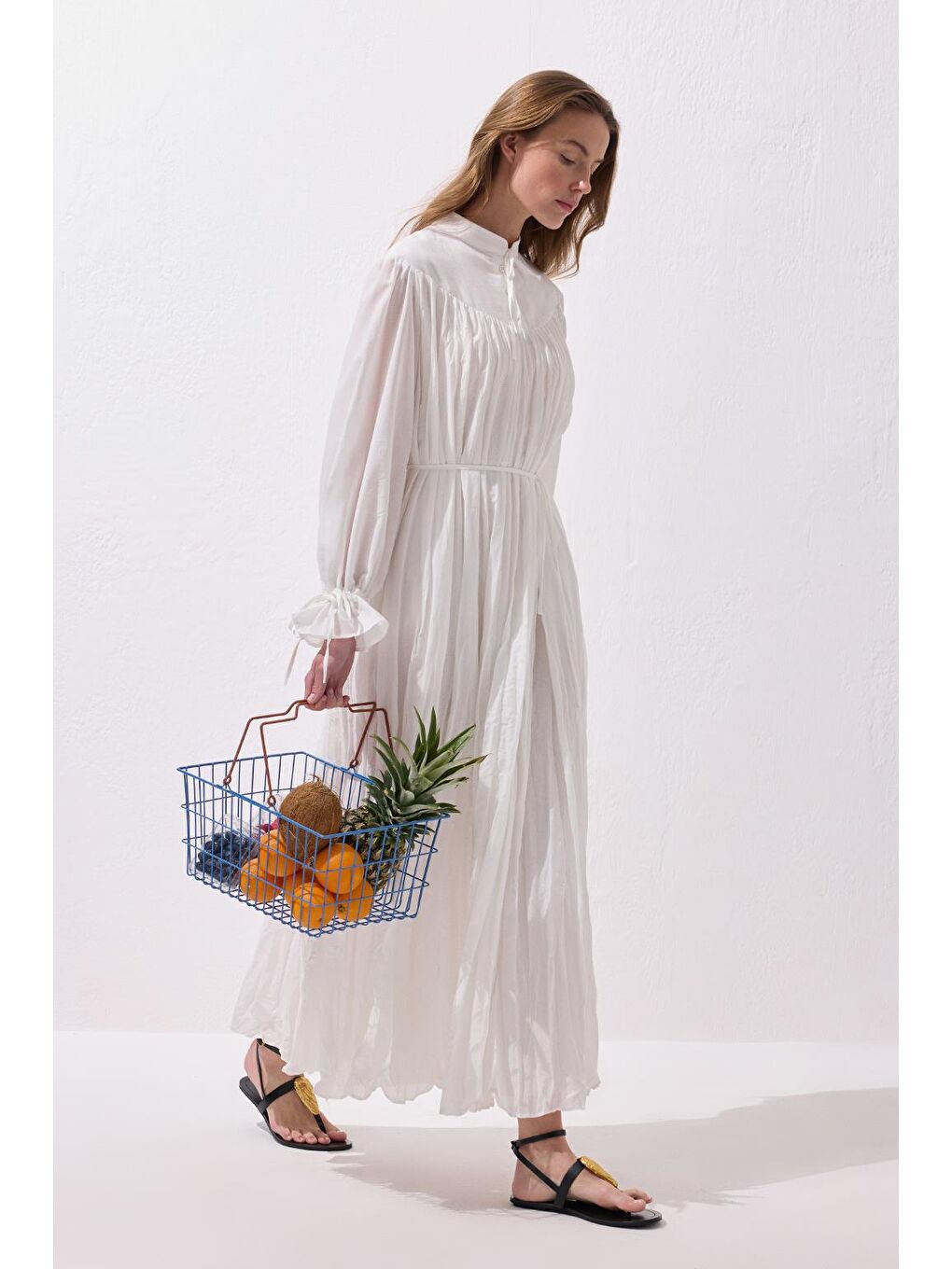 Odri Vual Kraş Uzun Elbise Ekru-1