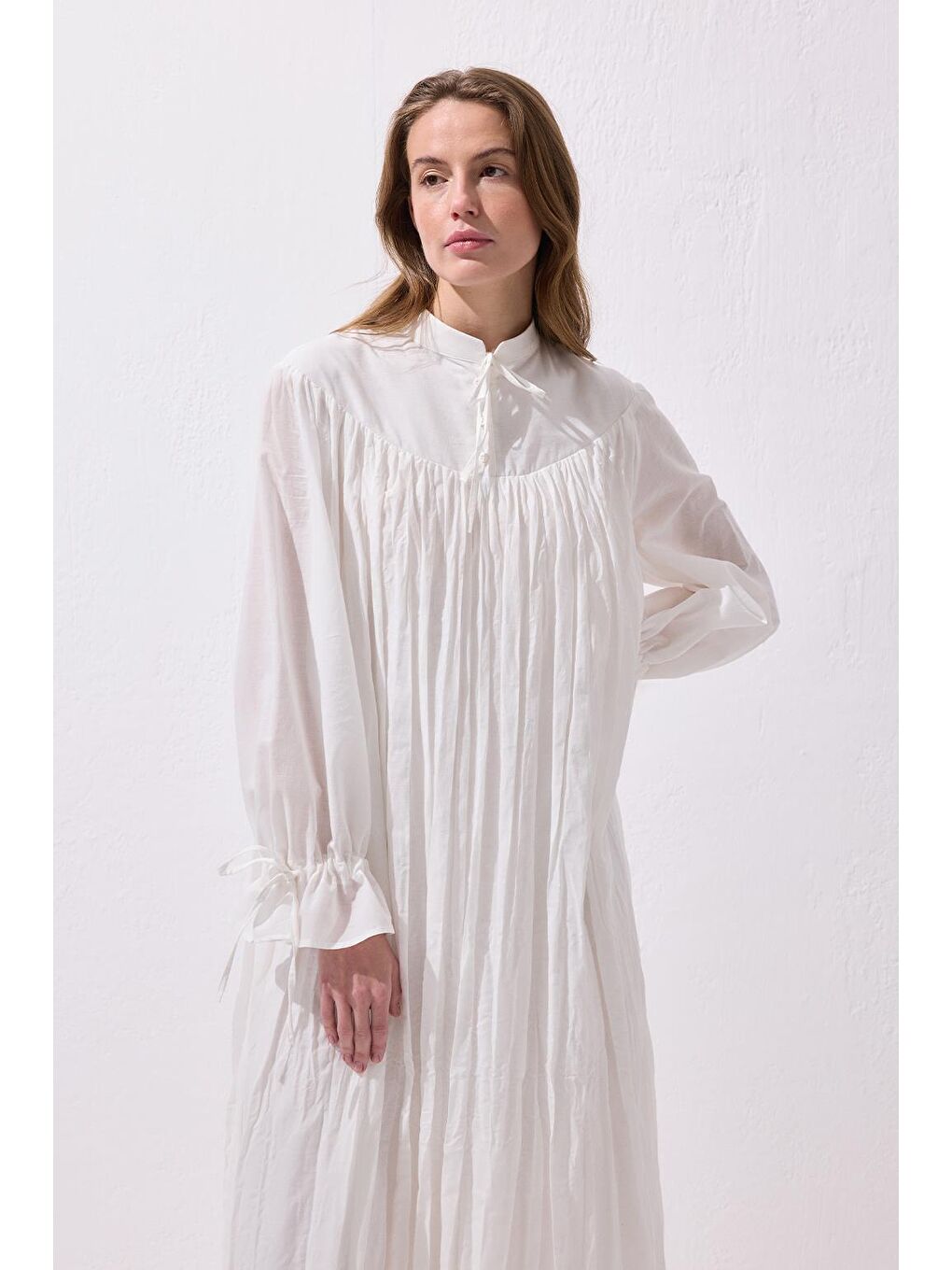 Odri Vual Kraş Uzun Elbise Ekru-2