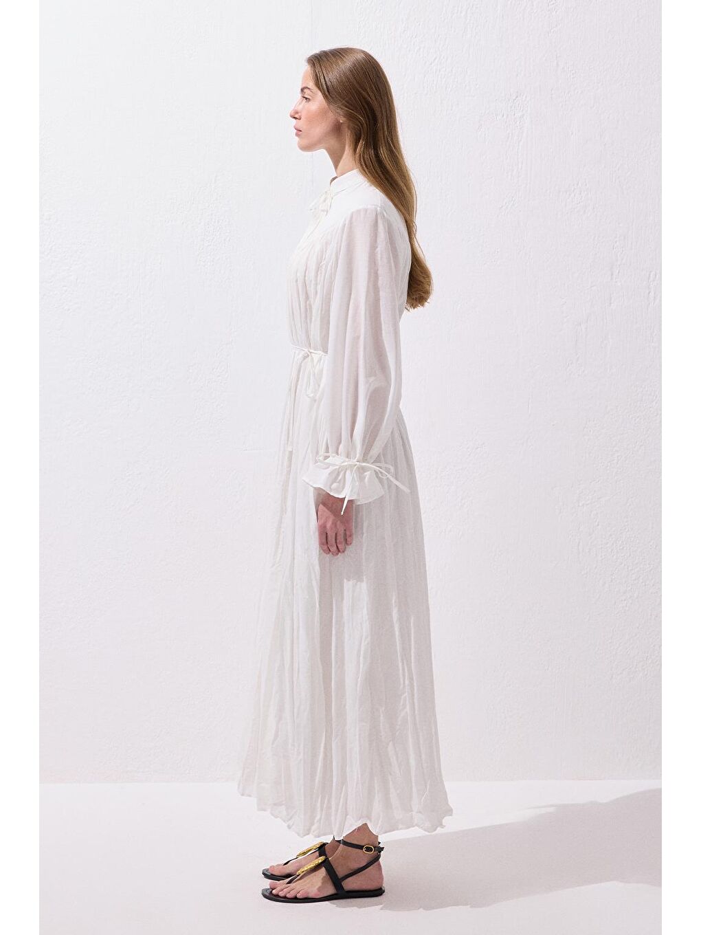 Odri Vual Kraş Uzun Elbise Ekru-3