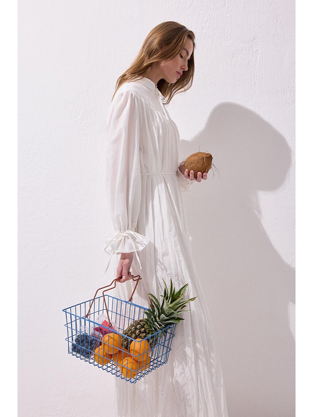 Odri Vual Kraş Uzun Elbise Ekru-4