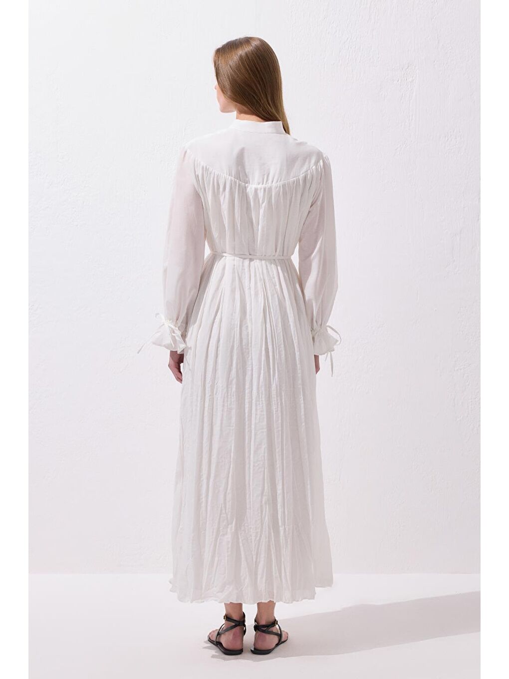 Odri Vual Kraş Uzun Elbise Ekru-5