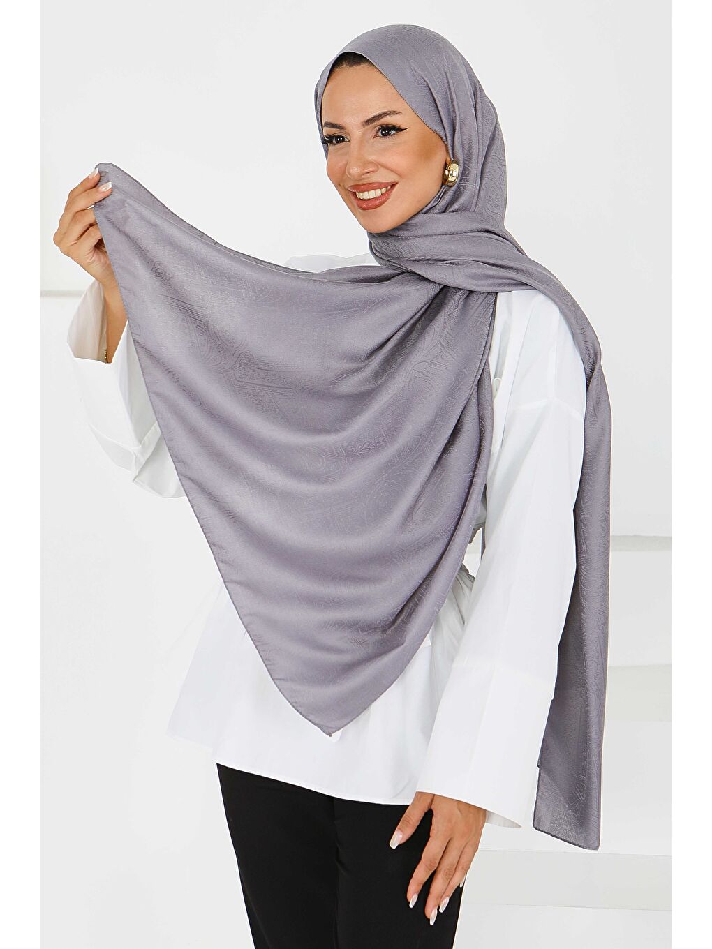 Etnik Monagram Şal Gri - 27592-1