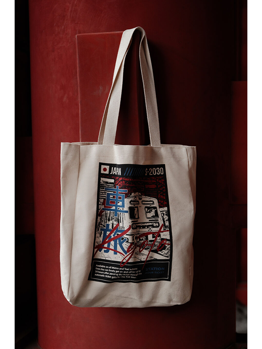 Beyaz Baskılı Körüklü Bez Çanta Metro-1